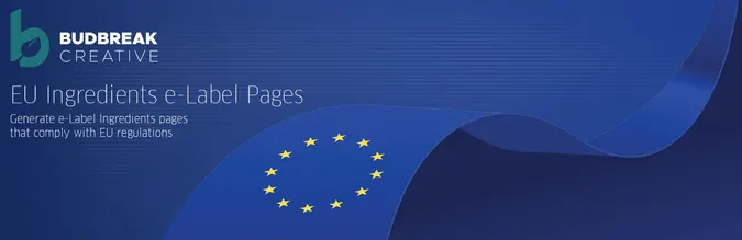 EU eLabel Compliance plugin banner for WordPress, by BudBreak Creative